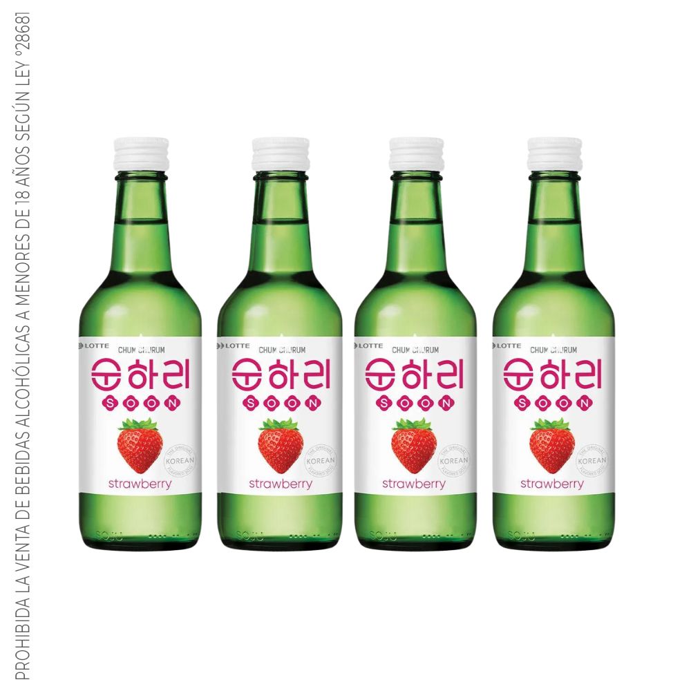 Soju Chum Churum Fresa - Licor a base de arroz sabor Fresa 12% Alc Pack x4