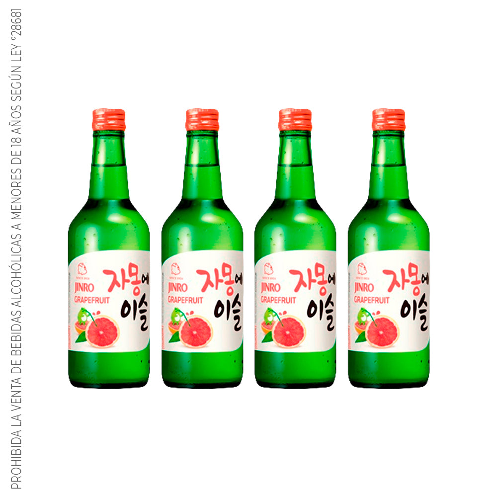 Soju Jinro Toronja - Licor a base de arroz sabor Toronja 13% Alc Pack x4