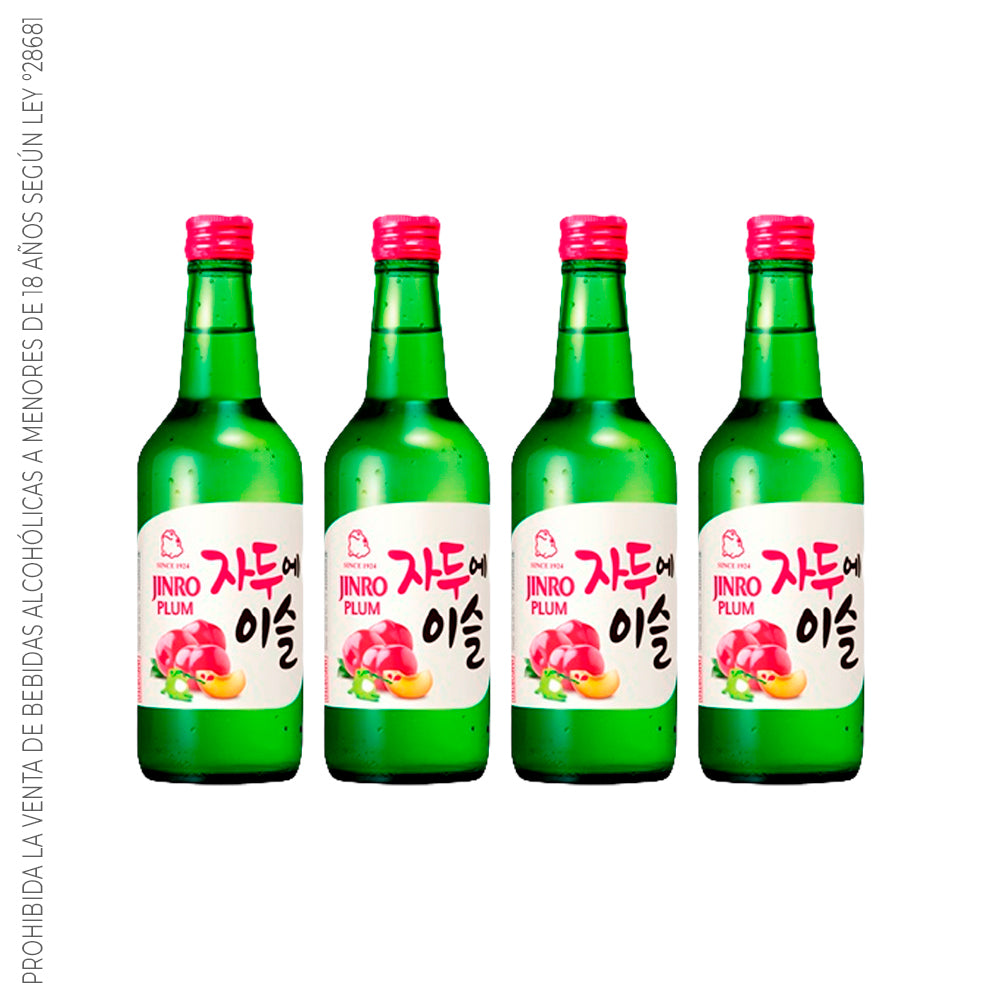 Soju Jinro Ciruela - Licor a base de arroz sabor Ciruela 13% Alc Pack x4