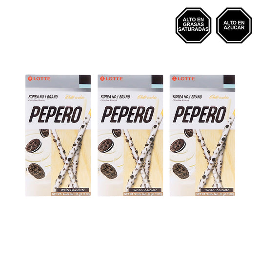 Pepero White - Palitos de Galleta bañados de Chocolate Blanco con Oreo Pack x3