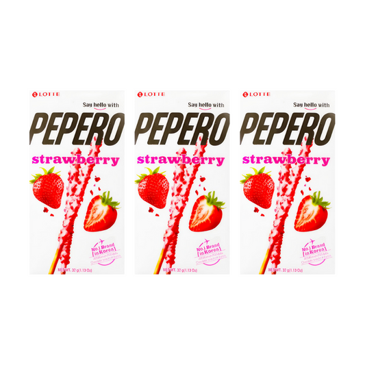 Pepero Strawberry - Palitos de Galletas Rellenos de Chocolate sabor a fresa Pack X3