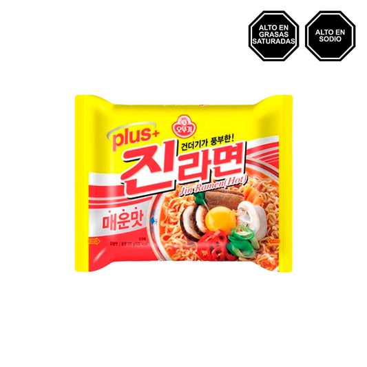 Jin Ramen Hot - Sopa instantánea sabor a Carne Picante en Bolsa