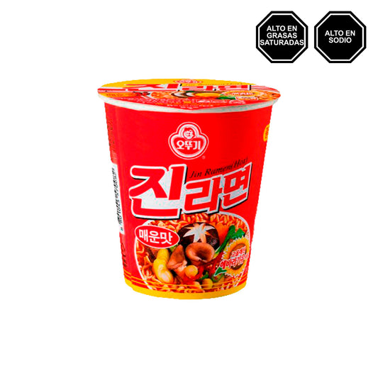 Jin Ramen Hot - Sopa instantánea sabor a Carne Picante en Vaso