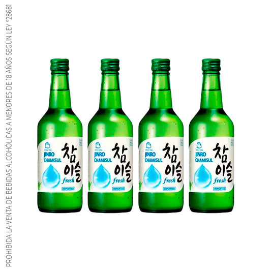 Soju Jinro Fresh - Licor a base de arroz sabor Fresh destilado con Bamboo 17.8% Alc Pack x4