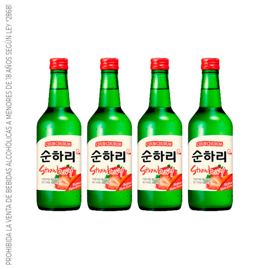 Soju Chum Churum Fresa - Licor a base de arroz sabor Fresa 12% Alc Pack x4
