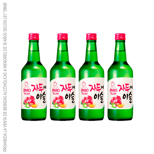 Soju Jinro Ciruela - Licor a base de arroz sabor Ciruela 13% Alc Pack x4
