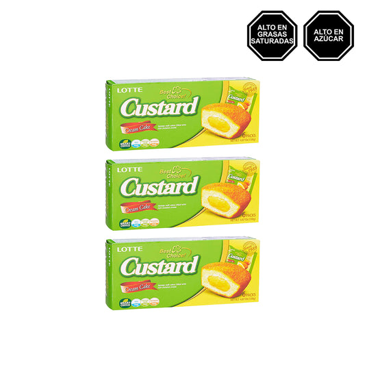 Custard - Pastel de Vainilla relleno de Crema Custard Pack x3