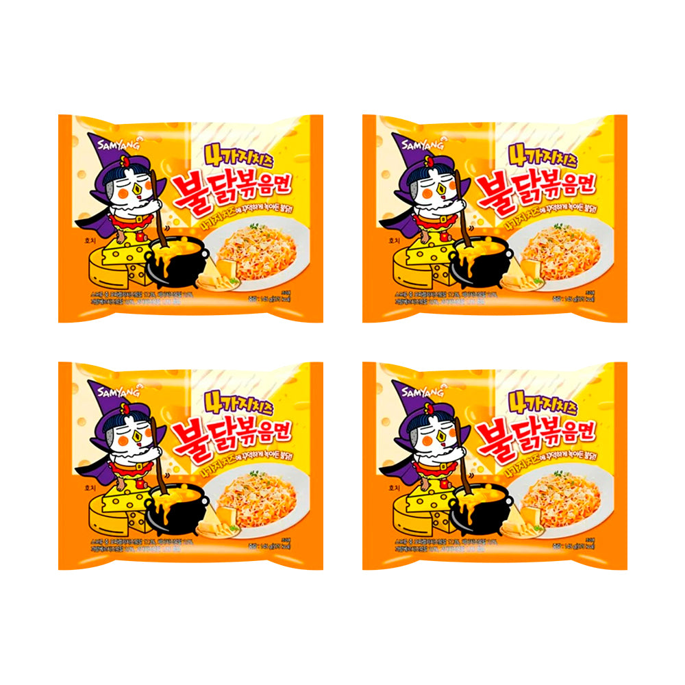 Buldak 4 Cheese - Fideo instantáneo con Salsa de Pollo súper Picante con sabor 4 Quesos Pack x4