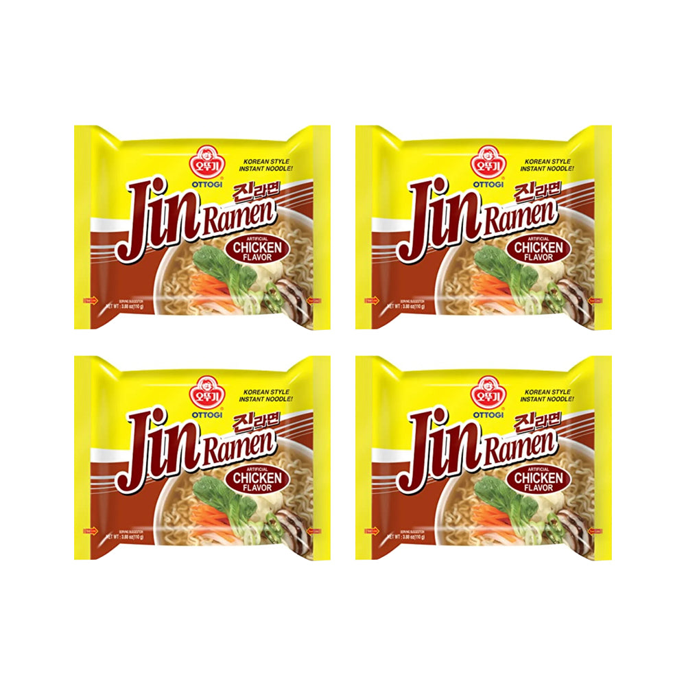 Jin Ramen Chicken - Sopa instantánea sabor a Pollo Sin Picante en Bolsa - Pack X4