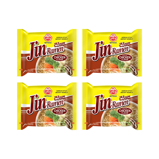 Jin Ramen Chicken - Sopa instantánea sabor a Pollo Sin Picante en Bolsa - Pack X4