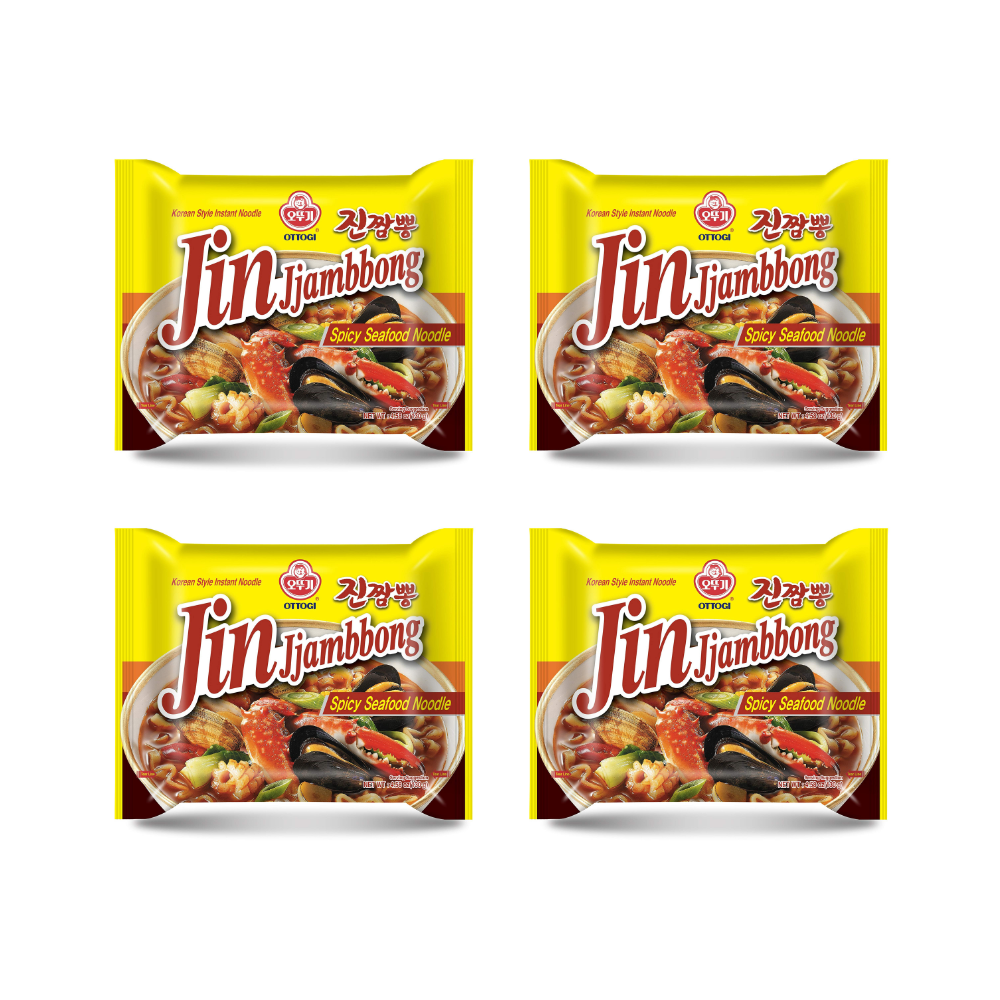 Jin Jjambbong - Sopa instantánea sabor a Mariscos Picante en Bolsa X4