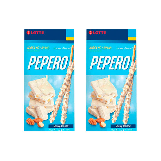 Pepero Snow - Palitos de Galleta bañados de Chocolate Blanco con Almendra - X2 Unid.