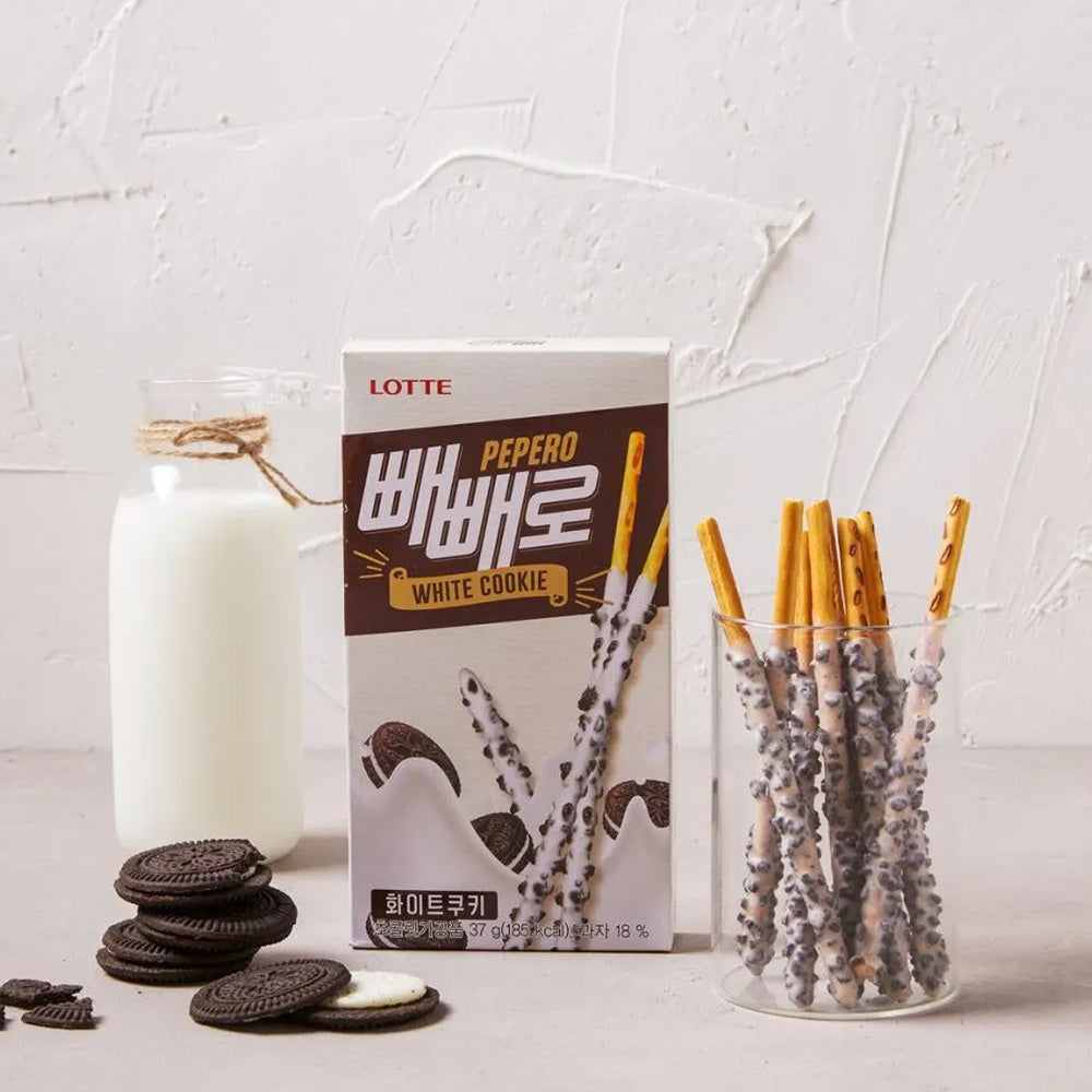 Pepero White - Palitos de Galleta bañados de Chocolate Blanco con Oreo Pack x3