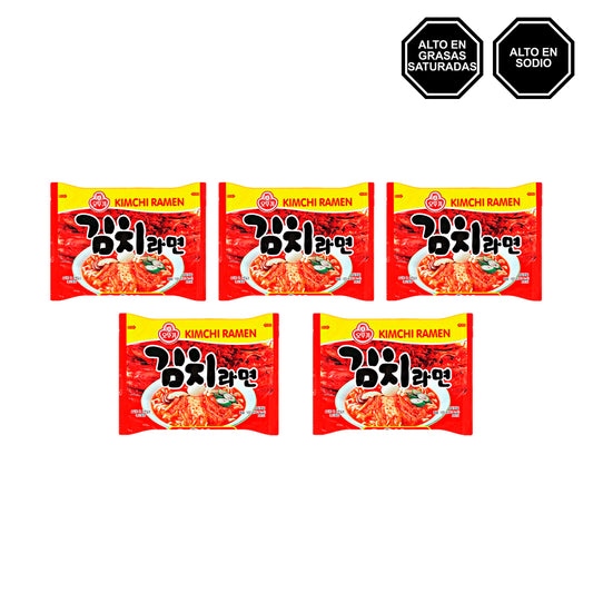 Kimchi Ramen - Sopa instantánea de Res sabor a Kimchi poco Picante en Bolsa Pack x5