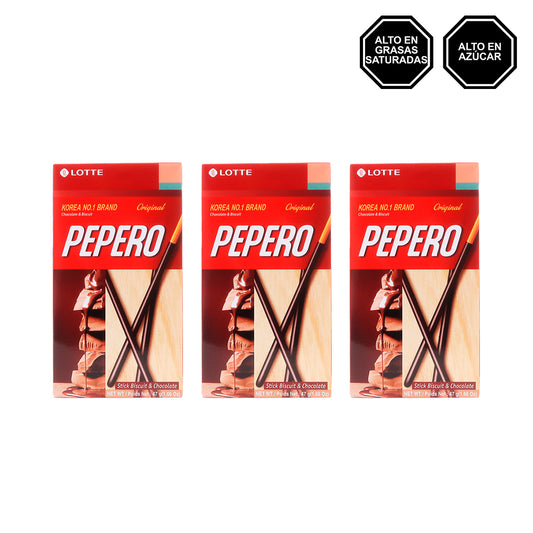 Pepero Original - Palitos de Galleta bañados de Chocolate Pack x3