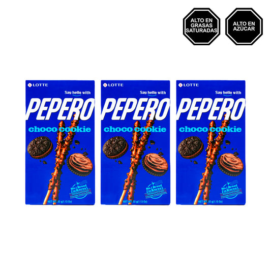 Pepero Chococookie - Palitos de Galleta bañados de Chocolate con Oreo Pack x3