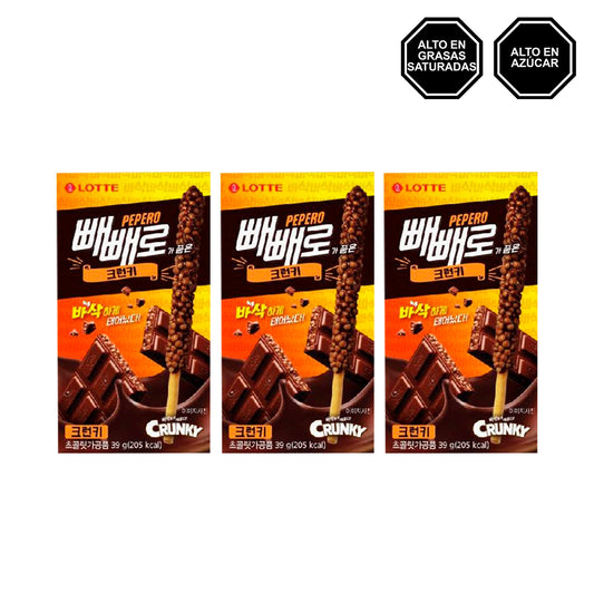 Pepero Crunky - Palitos de Galleta bañados de Chocolate con Bolitas crujientes Pack x3