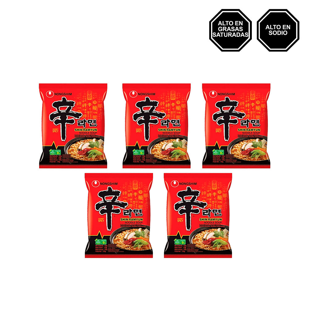 Shin Ramen - Sopa instantánea sabor a Carne Picante en Bolsa Pack x5