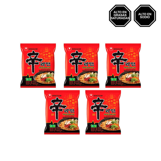 Shin Ramen - Sopa instantánea sabor a Carne Picante en Bolsa Pack x5